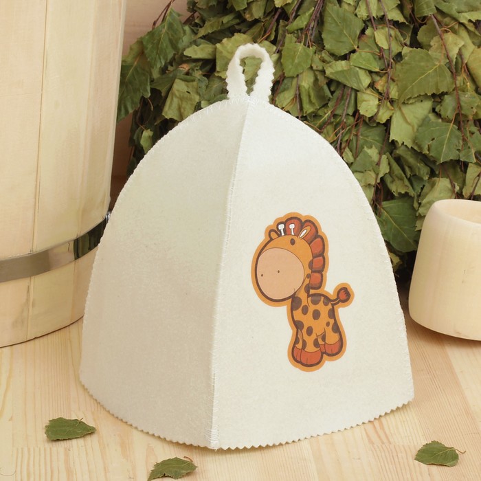 Шапка для бани и сауны детская с термопечатью "Жираф"