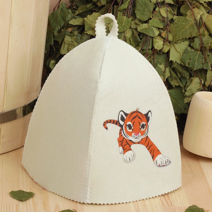 Шапка для бани и сауны детская с термопечатью "Тигр"