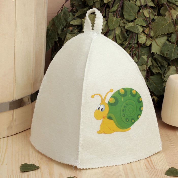 Шапка для бани и сауны детская с термопечатью "Улитка с зелёным панцырем"