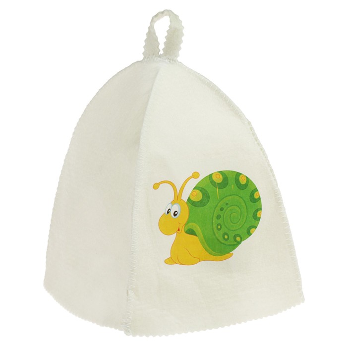 Шапка для бани и сауны детская с термопечатью "Улитка с зелёным панцырем"