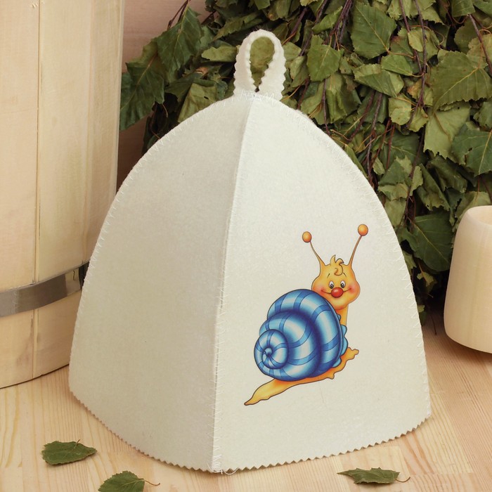 Шапка для бани и сауны детская с термопечатью "Улитка с синим панцырем"