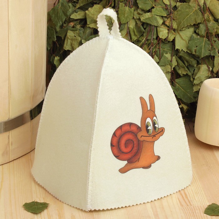 Шапка для бани и сауны детская с термопечатью "Улитка с коричневым панцырем"