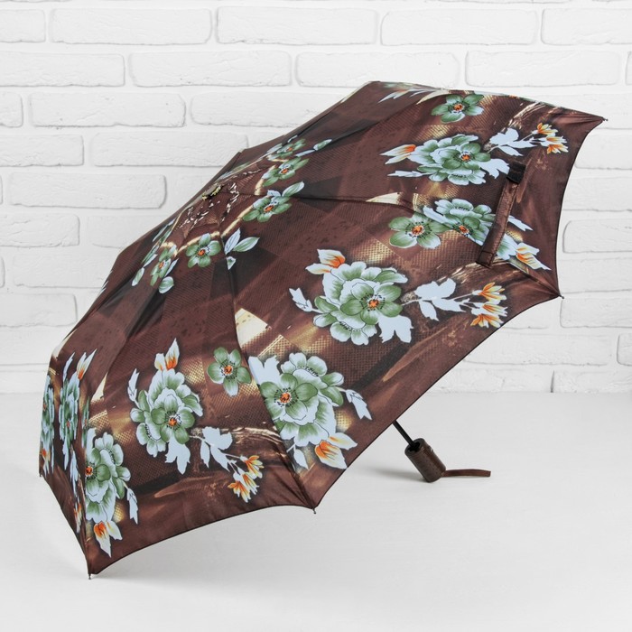 Зонт полуавтоматический "Цветы Жарки", R=49см, цвет коричневый