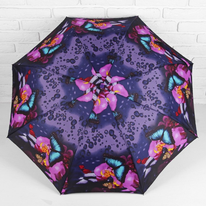 Зонт полуавтоматический "Бабочка на цветке", R=49см, цвет фиолетовый/розовый