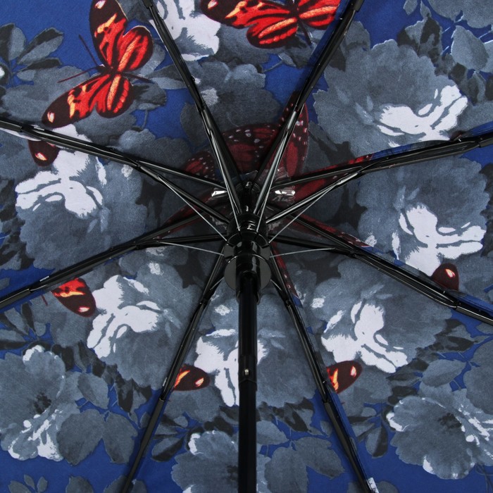 Зонт полуавтоматический "Бабочка на розах", R=49см, цвет синий/серый