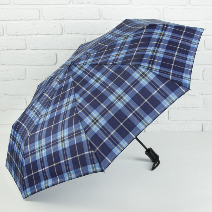 Зонт автоматический "Клетка", R=49см, цвет синий