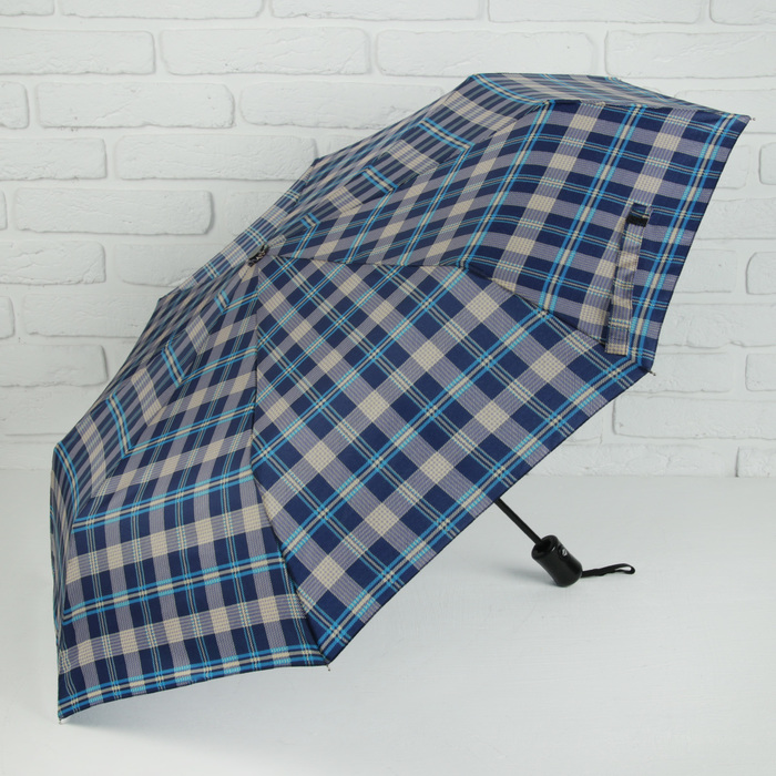 Зонт автоматический "Клетка", R=49см, цвет голубой