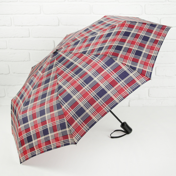 Зонт автоматический "Клетка", R=49см, цвет красный