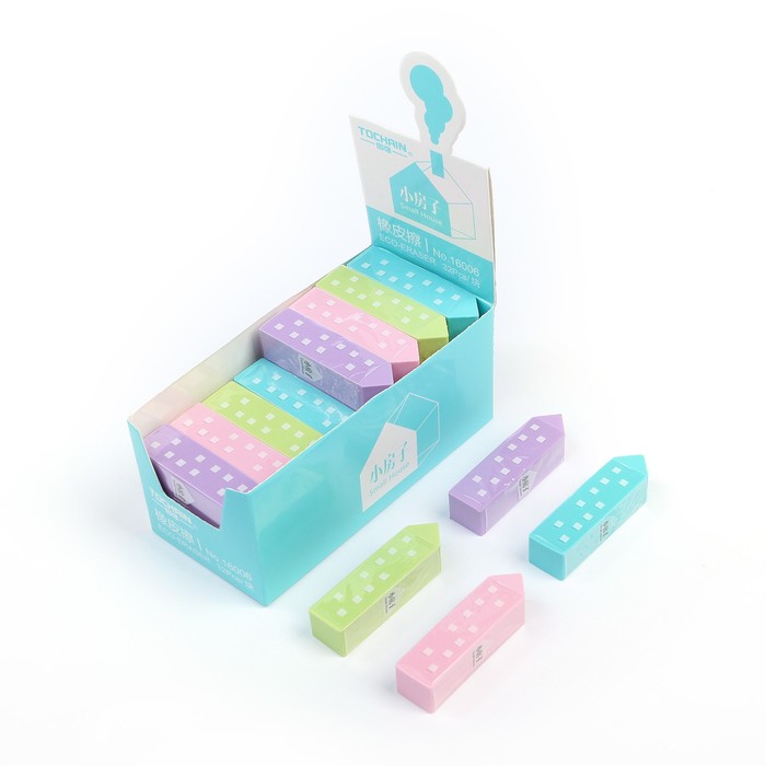 Ластик высокополимерный каучук прямоугольный скошенный цветной МИКС