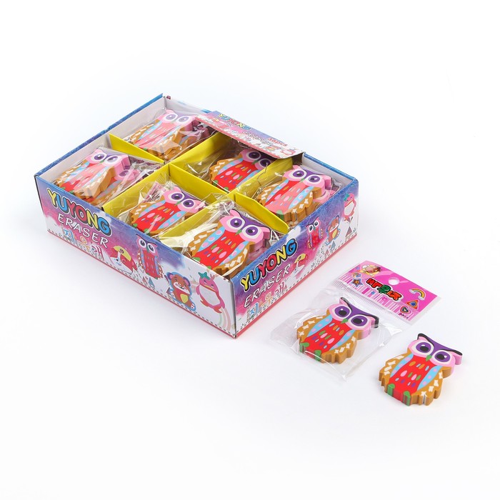 Ластик фигурный Сова МИКС в блистере