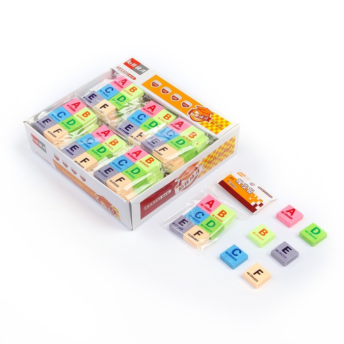 Набор ластиков фигурных 6шт Буквы в блистере