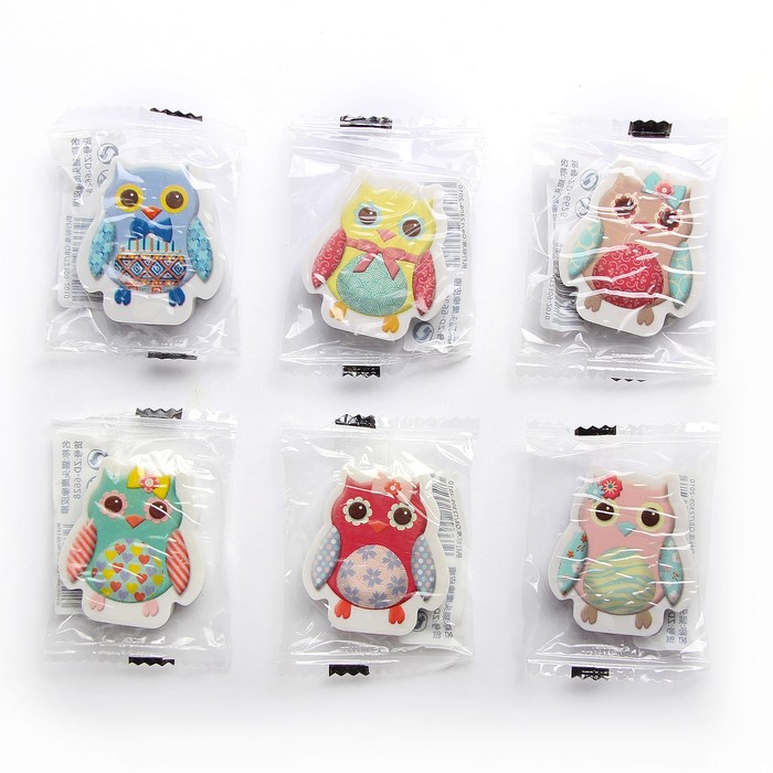 Ластик фигурный Сова МИКС в блистере