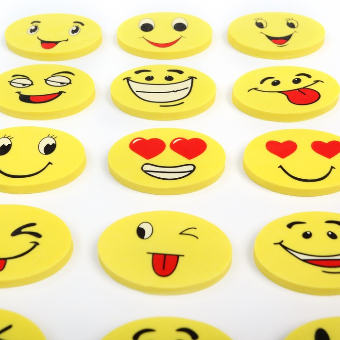 Набор ластиков фигурных 2шт Смайлы МИКС овальные в блистере