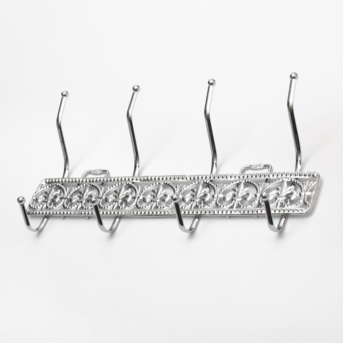 Вешалка надверная,4 двойных крючка 32,5х6х16 см, серебро