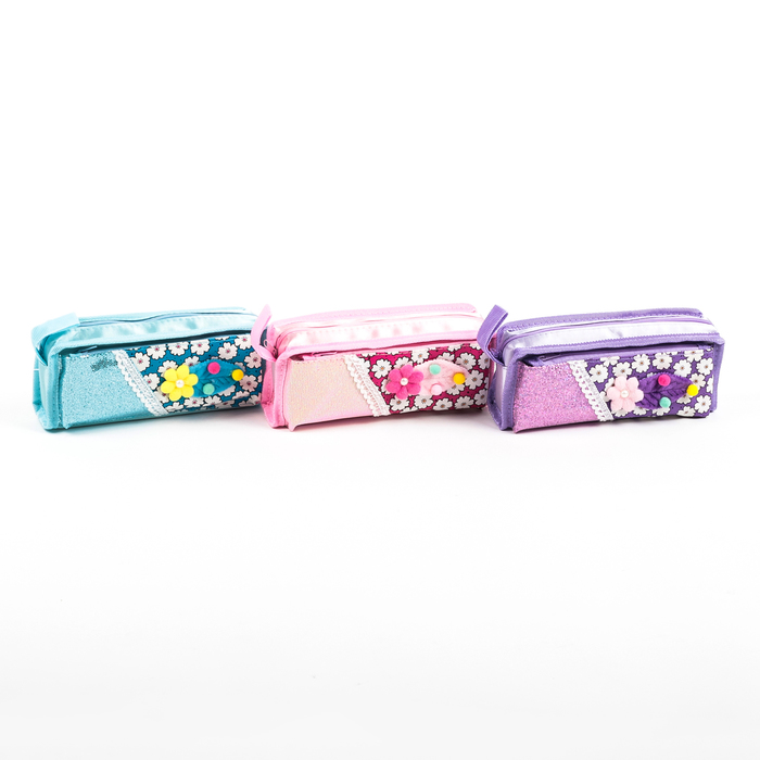 Пенал школьный на молнии 2 отделения МИКС Цветы