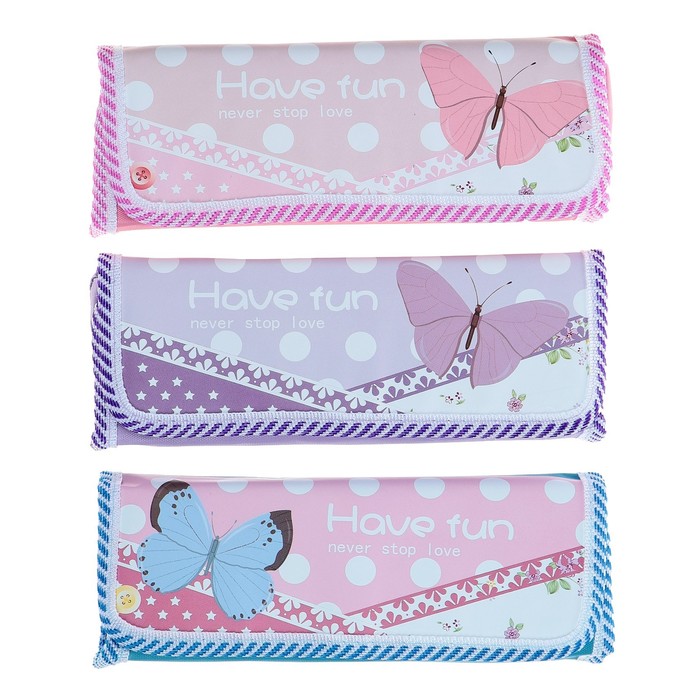 Пенал школьный на молнии 2 отделения МИКС Бабочка