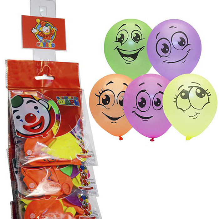 Шар латексный на стрип ленте 10" "Флуоресцентные Улыбки" 1ст.,  10 шт