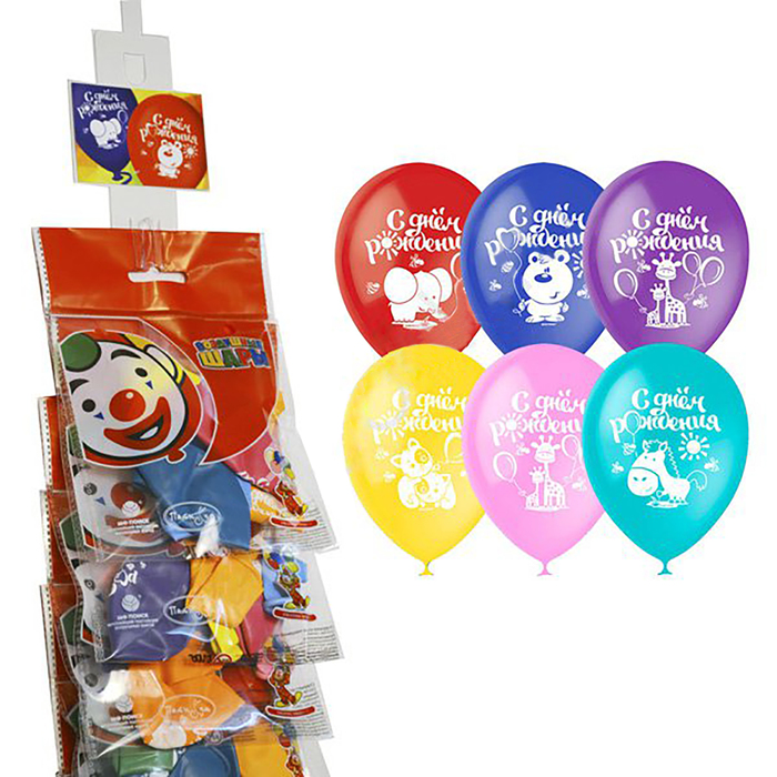 Шар латексный на стрип ленте 12" "С Днем Рождения", пастель+декоратор 5 шт