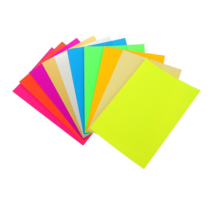 Картон цветной А4, 10 листов, 10 цветов Неоновый, в ПЭТ, мелованный