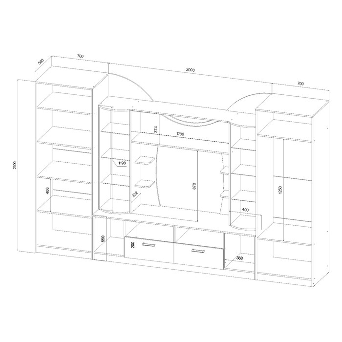 Гостиная Премьер, 3400х580х2100, Венге/Дуб молочный