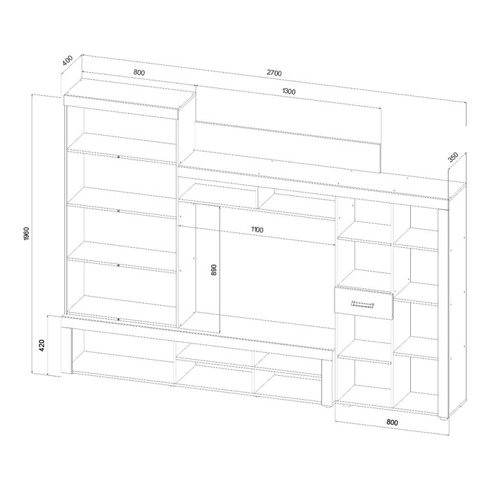 Гостиная Престиж, 2700х400х1960, Венге/Дуб молочный