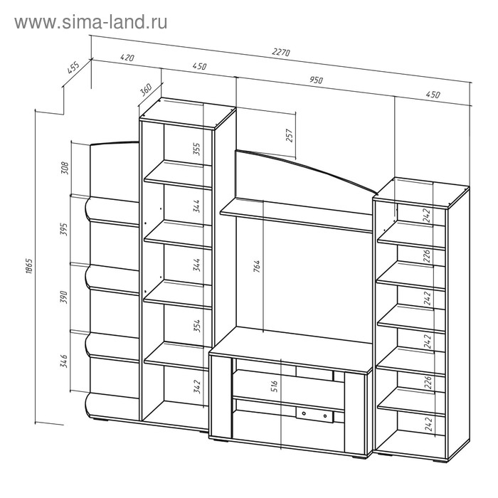 

Гостиная Сидней, 2270х455х1865, Венге/Дуб молочный