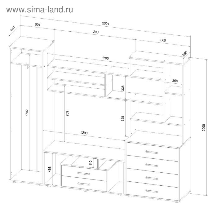 фото Гостиная торонто, 2500х450х2000, венге/дуб молочный мф линаура