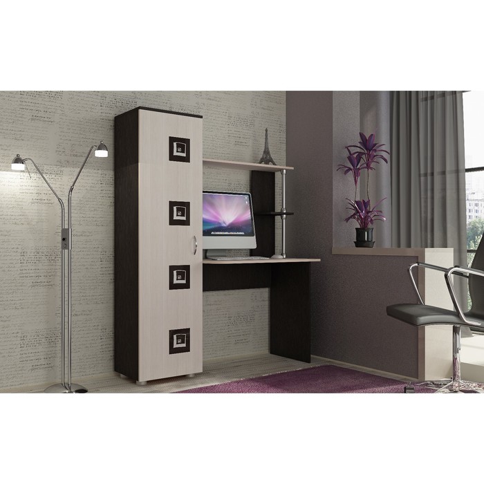 Стол компьютерный Юниор-2, 1334х520х1682, Венге/Дуб молочный