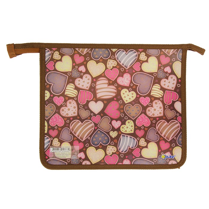 Папка для тетрадей А5 «Конфетные сердечки» для девочек, молния сверху, пластик ПТ- 73