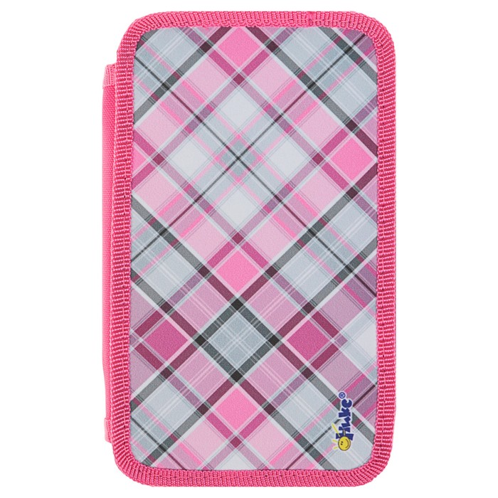 Пенал «Клетка розовая», для девочки, 2 секции, 110 х 190 мм, ткань, ПКТ11-20