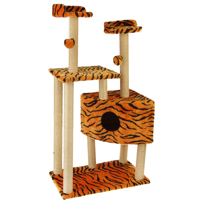 Домик-когтеточка "Угловой с игрушками" 65 х 41 х 131 см, микс цветов