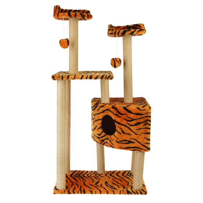 Домик-когтеточка "Угловой с игрушками" 65 х 41 х 131 см, микс цветов