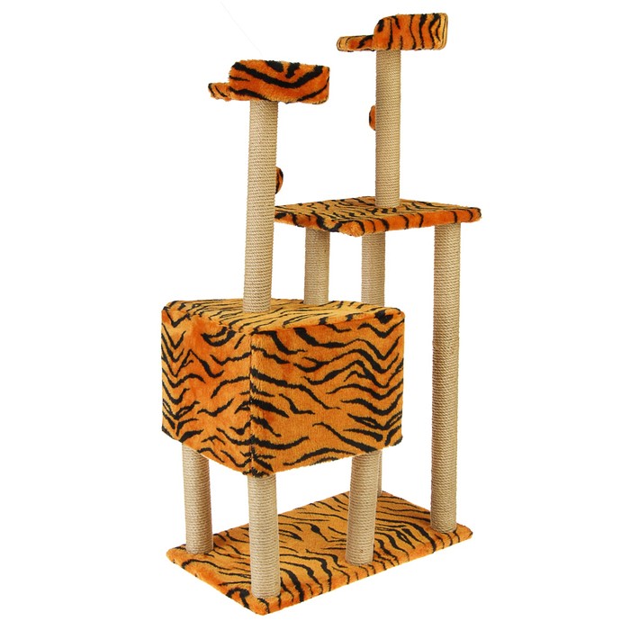 Домик-когтеточка "Угловой с игрушками" 65 х 41 х 131 см, микс цветов