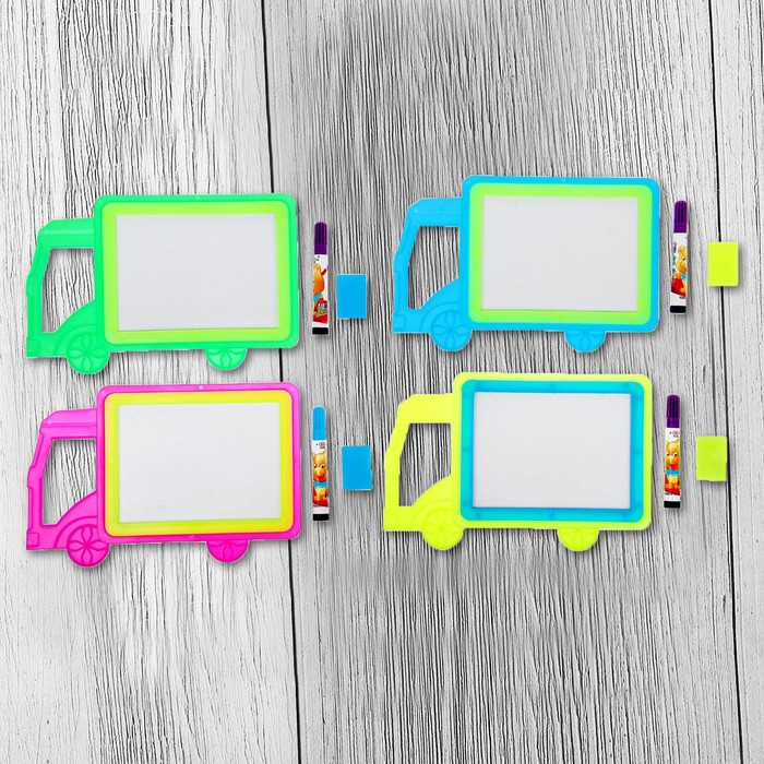 Доска для рисования "Машинка" + маркер, стиралка, цвета МИКС