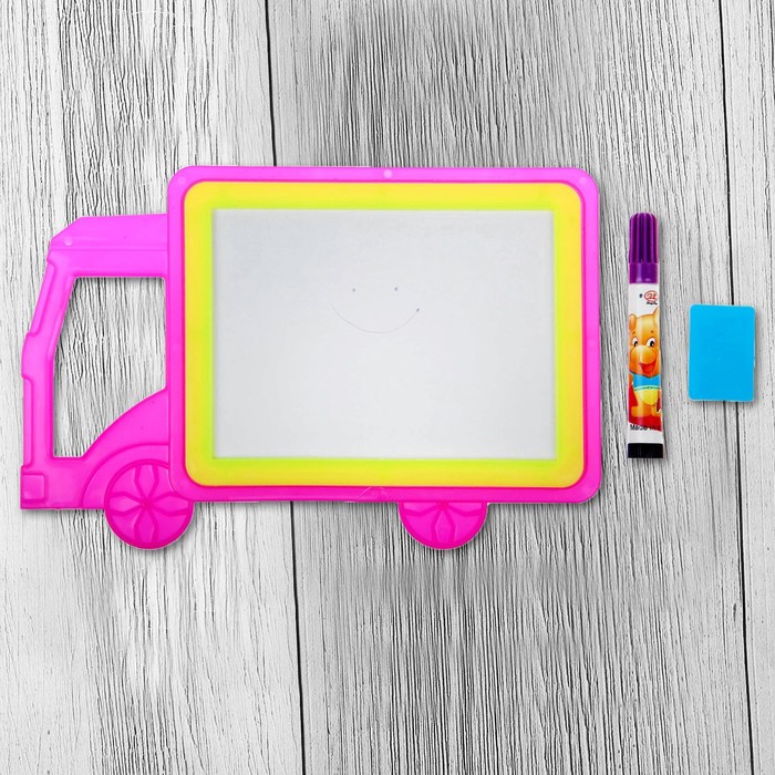 Доска для рисования "Машинка" + маркер, стиралка, цвета МИКС