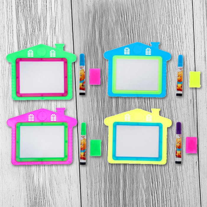 Доска для рисования "Домик" + маркер, стиралка, цвета МИКС