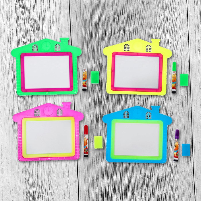 Доска для рисования "Домик" + маркер, стиралка, цвета МИКС