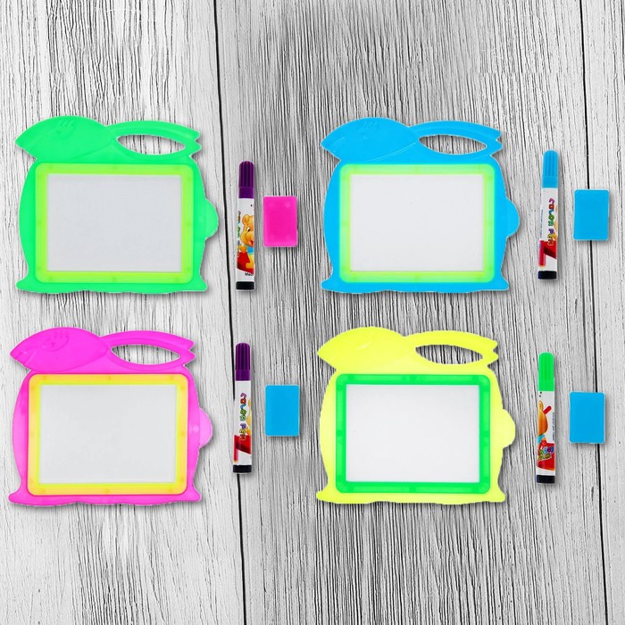 Доска для рисования "Зайчик" + маркер, стиралка, цвета МИКС