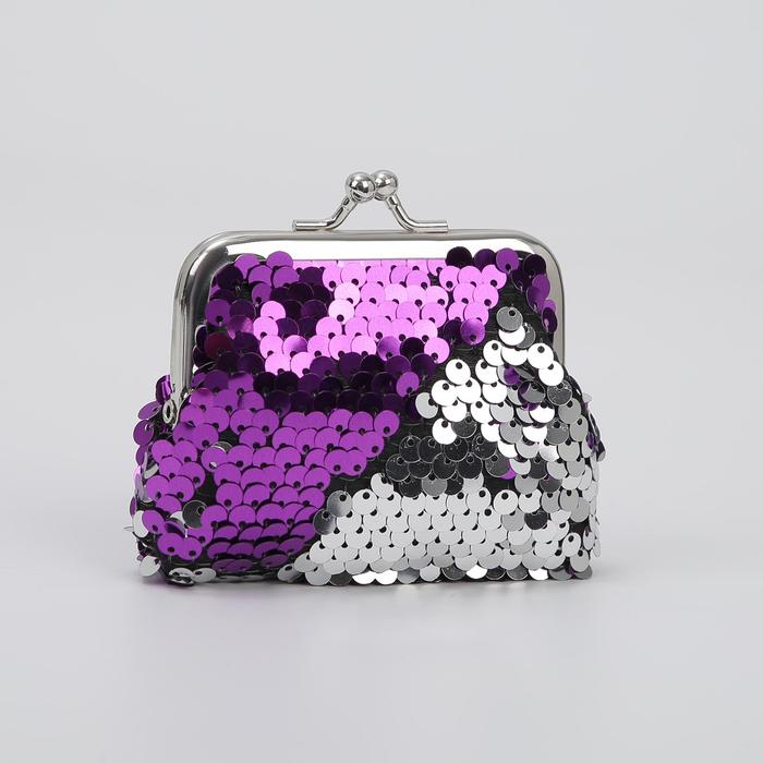 Кошелёк детский "Сияние", пайетки, отдел на фермуаре, цвет фиолетовый/серебристый
