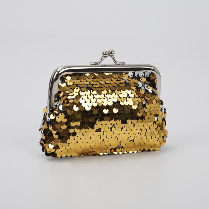 Кошелёк детский "Сияние", пайетки, отдел на фермуаре, цвет жёлтый/серебристый