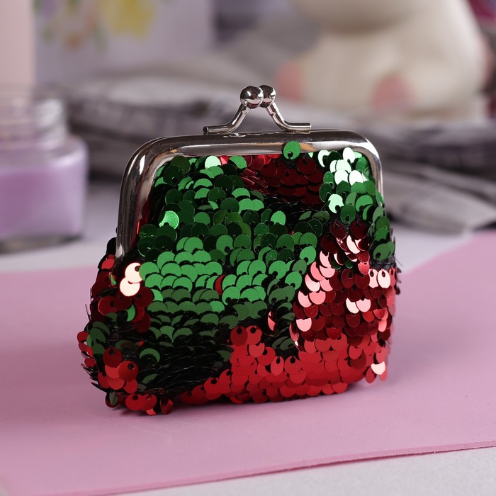 Кошелёк детский "Сияние", пайетки, отдел на фермуаре, цвет красный/зелёный