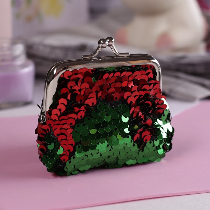 Кошелёк детский "Сияние", пайетки, отдел на фермуаре, цвет красный/зелёный