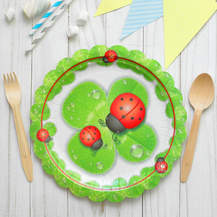 Тарелка бумажная "Божья коровка", 23 см