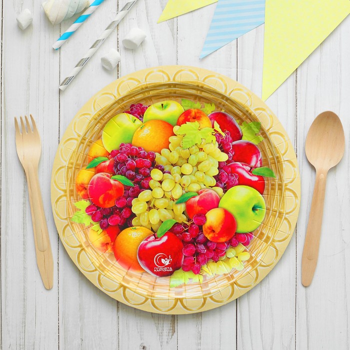 Тарелка бумажная "Фрукты", 23 см