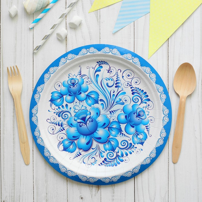 Тарелка бумажная "Гжель", 23 см