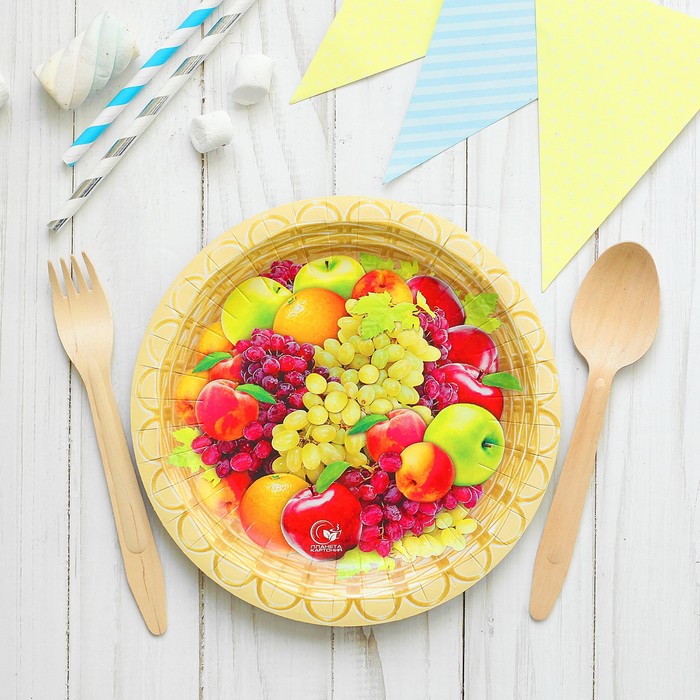 Тарелка бумажная "Фрукты", 18 см
