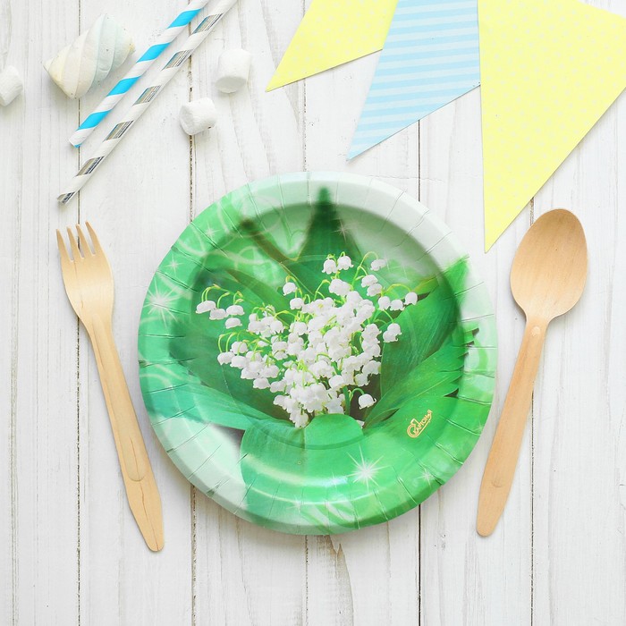 Тарелка бумажная "Ландыши", 18 см