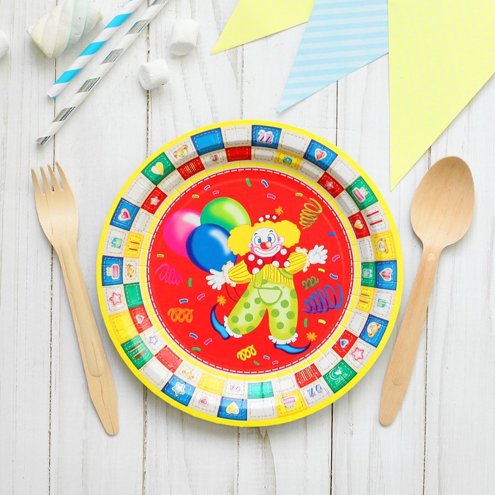 Тарелка бумажная "Клоун", 18 см