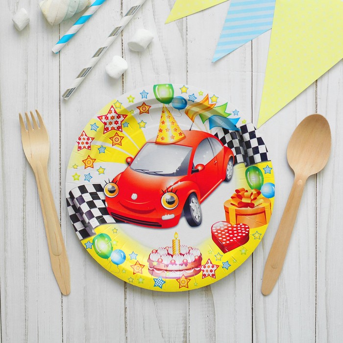 Тарелка бумажная "Машинка", 18 см
