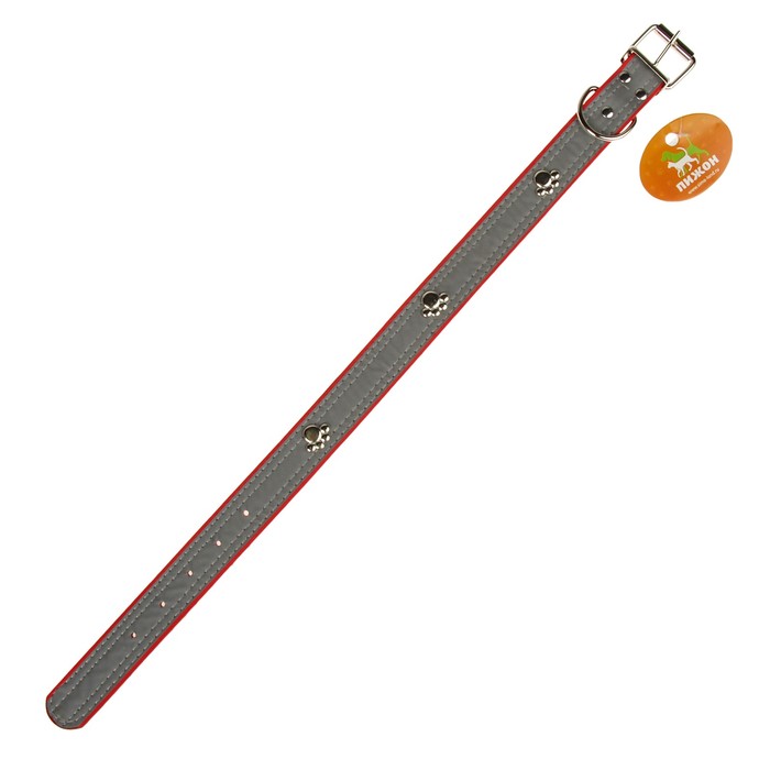 Ошейник "Лапки" со светоотражающей полосой, 59х3 см, искусственная кожа, красный